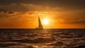 AI generated illustration of a sailboat leisurely drifting across a tranquil ocean at dusk