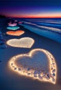 AI generated illustration of a sandy beach with several sparkling rocks creating a heart Royalty Free Stock Photo