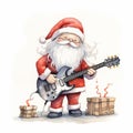 AI generated illustration of Santa Claus strumming a festive tune on an acoustic guitar