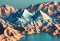 AI generated illustration of a scenic view of a majestic mountain landscape