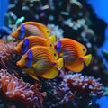 AI generated illustration of a school of Mandarin fish swimming together on a vibrant coral reef Royalty Free Stock Photo