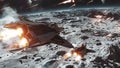 AI generated illustration of sci-fi space fighters engaging in a dogfight above an airless moon Royalty Free Stock Photo