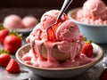 AI-generated illustration of a scoop of strawberry ice cream, dripping with sweet syrup. Royalty Free Stock Photo