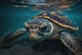 AI generated illustration of a sea turtle swimming under the ocean surface in the water Royalty Free Stock Photo