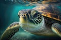 AI generated illustration of a sea turtle swimming under the ocean surface in the water Royalty Free Stock Photo