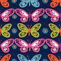 AI generated illustration of a seamless pattern of colorful crochet knitted butterflies