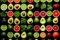 AI generated illustration of a selection of fresh avocados and grapefruits background Royalty Free Stock Photo