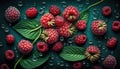 AI generated illustration of A selection of fresh raspberries displayed on a glistening surface
