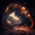 AI generated illustration of a serene cave environment with rock formations