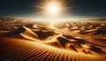 AI generated illustration of A serene desert landscape with vast sand dunes under a radiant sun, Royalty Free Stock Photo