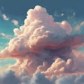 AI generated illustration of a serene painting of a sky with fluffy white clouds in a blue sky