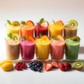 AI generated illustration of A series of delicious smoothies, arranged on a table