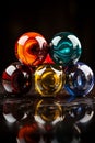 AI generated illustration of A set of glass marbles arranged on a tabletop surface Royalty Free Stock Photo