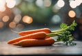 AI-generated illustration of several fresh carrots resting on a kitchen countertop