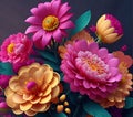 AI generated illustration of several multi-colored flowers