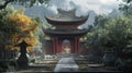 AI generated illustration of a Shaolin temple, an iconic martial arts monastery