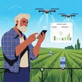 Smart Farming with Drone and Mobile Analytics Illustration Royalty Free Stock Photo