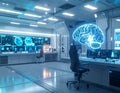 Futuristic AI Brain Hologram in Advanced Neuroscience Laboratory Artificial Intelligence Healthcare Technology Concept Royalty Free Stock Photo