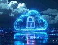 Futuristic Cloud Security Data Protection Concept with Digital Lock Artificial Intelligence Network Encryption Technology Royalty Free Stock Photo