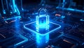 Cyber Security Lock on Futuristic Microchip AI Data Protection Digital Encryption Technology Background Artificial Intelligence Royalty Free Stock Photo