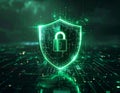 Green AI Cybersecurity Shield for Advanced Data Protection and Network Security Royalty Free Stock Photo
