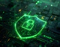 Green Cybersecurity Shield Protecting Digital Data and Network Security Royalty Free Stock Photo