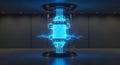 Futuristic Glowing Blue Quantum Processor Core in Transparent Glass Chamber Royalty Free Stock Photo