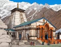 AI generated illustration of Shree Kedarnath Temple with mountains in the background