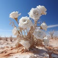 AI generated illustration of a shrub of roses in a dried desert on a sunny day