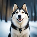 AI generated illustration of a Siberian Husky standing in a snowy landscape