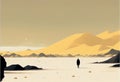 AI generated illustration of a silhouette of a lone man in the deserted landscape