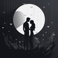 AI generated illustration of a silhouette of people embracing in grayscale
