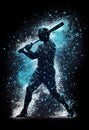 AI generated illustration of  Silhouette of a young adult male baseball player holding a wooden bat Royalty Free Stock Photo