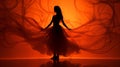 AI generated illustration of a silhouetted female wearing a dress against an orange background