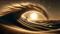 AI generated illustration of A silhouetted surfer riding a wave at a spectacular ocean sunset Royalty Free Stock Photo