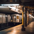 AI generated illustration of a silver subway train on a platform with a red line Royalty Free Stock Photo