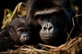 AI generated illustration of a silverback gorilla protecting her baby