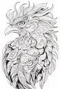 AI generated illustration of a simple coloring book rooster face design