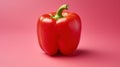 AI generated illustration of a single, bright red bell pepper against a light pink background