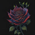 AI generated illustration of a single dark rose on a black background