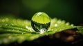 AI generated illustration of a single droplet of water resting on the surface of a leaf