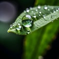 AI generated illustration of a single leaf with water droplets collected on its surface Royalty Free Stock Photo