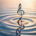 AI generated illustration of a single musical note drifting atop the tranquil surface of a lake