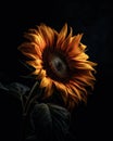 AI generated illustration of a single sunflower against a black background Royalty Free Stock Photo