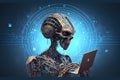 AI generated illustration of skeleton hacker, Humanoid artificial intelligence deep learning concept