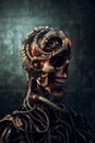 AI-generated illustration of a skeleton robot standing against a soft blurred background Royalty Free Stock Photo