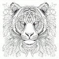 AI generated illustration of a sketch of a tiger face with intricate pattern details Royalty Free Stock Photo