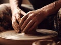 AI generated illustration of a skilled potter's hands shown as they shape a piece of pottery