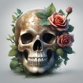 AI-generated illustration of a skull adorned with pink roses Royalty Free Stock Photo