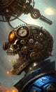 AI generated illustration of a skull with steampunk style